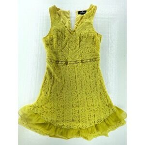 Lulus Lace‎ Dress Ruffle Trim Sleeveless Yellow Party Cocktail Mini Size M